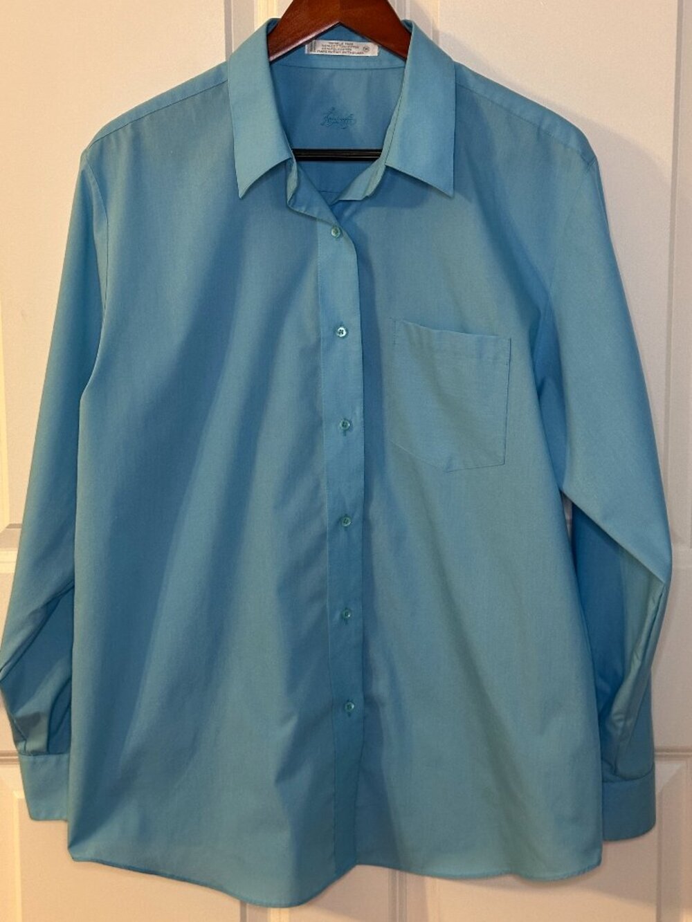 Foxcroft Wrinkle Free Blue Button Up Shirt Long Sleeve Career Office Career